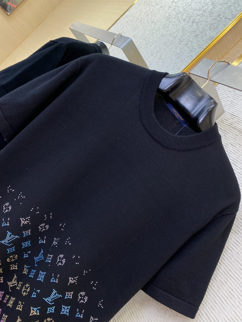 LV Rhinestone Gradient Knit Short Sleeve T-Shirt Black 5