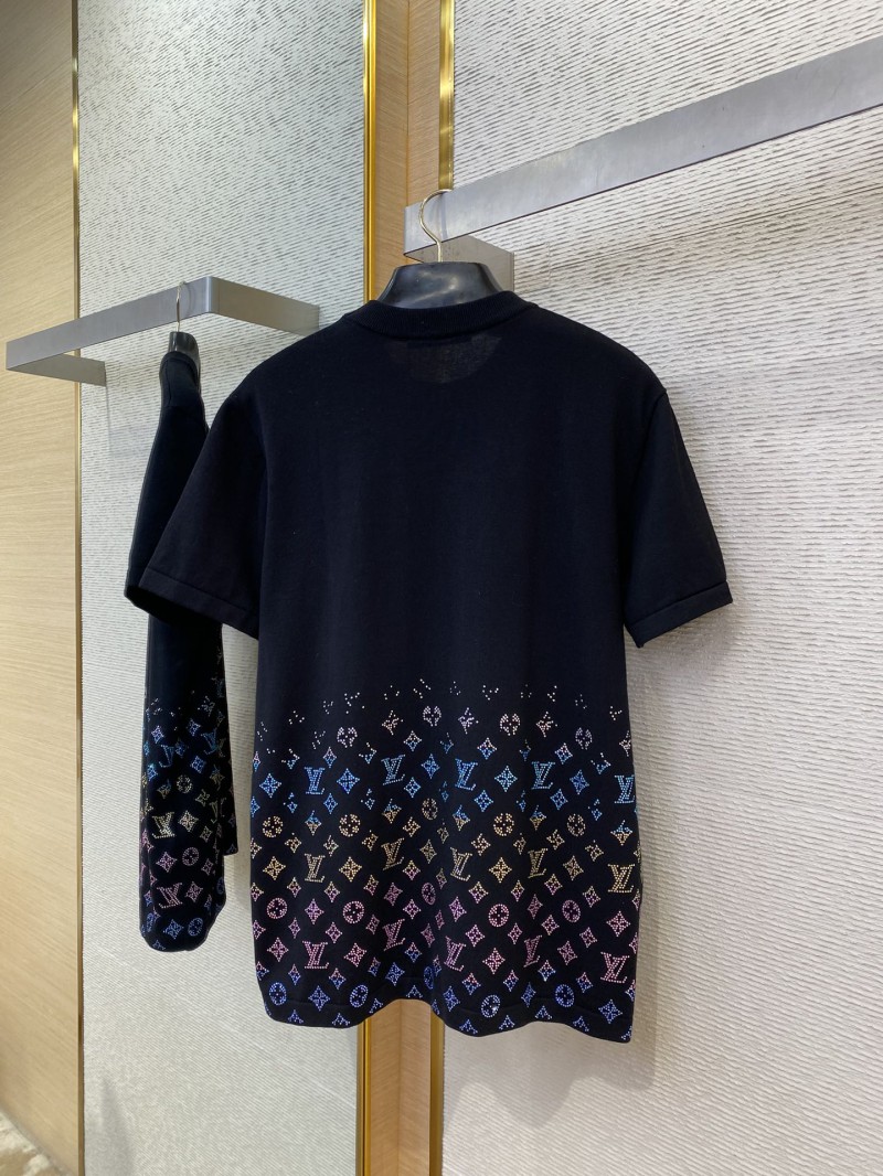 LV Rhinestone Gradient Knit Short Sleeve T-Shirt Black 6