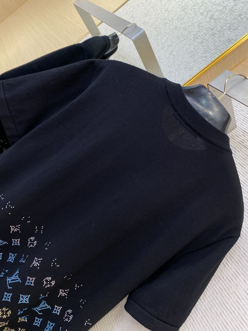 LV Rhinestone Gradient Knit Short Sleeve T-Shirt Black 7