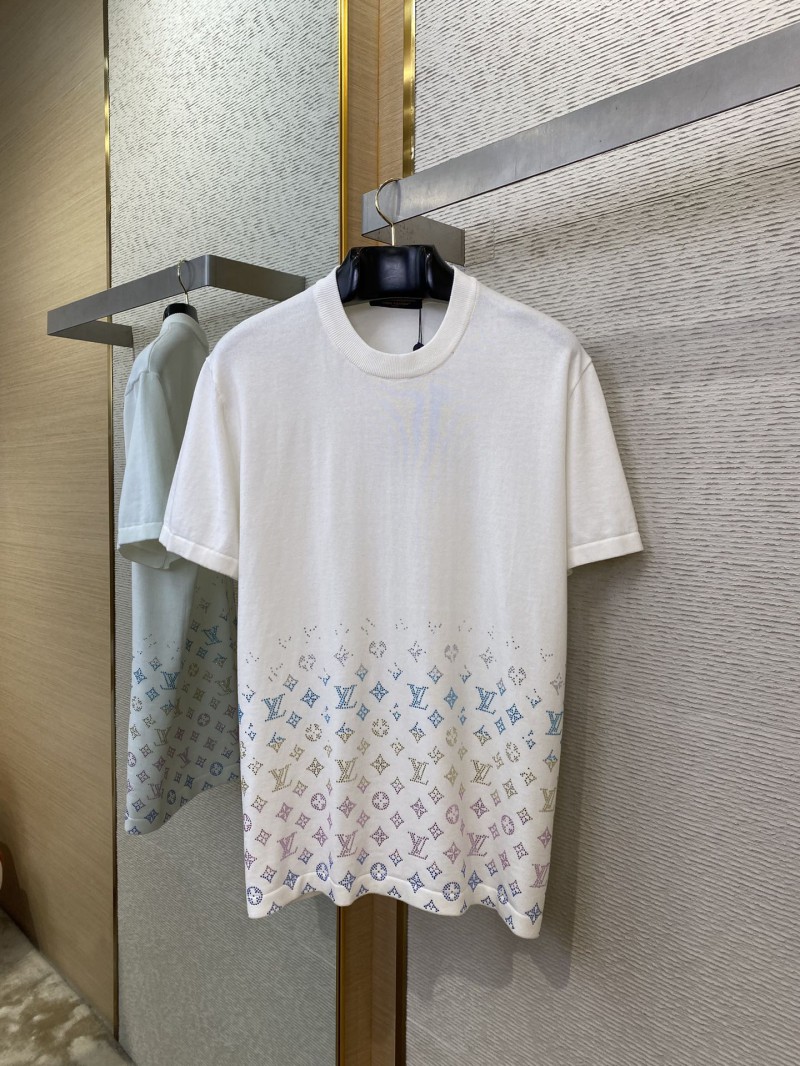LV Rhinestone Gradient Knit Short Sleeve T-Shirt White 4