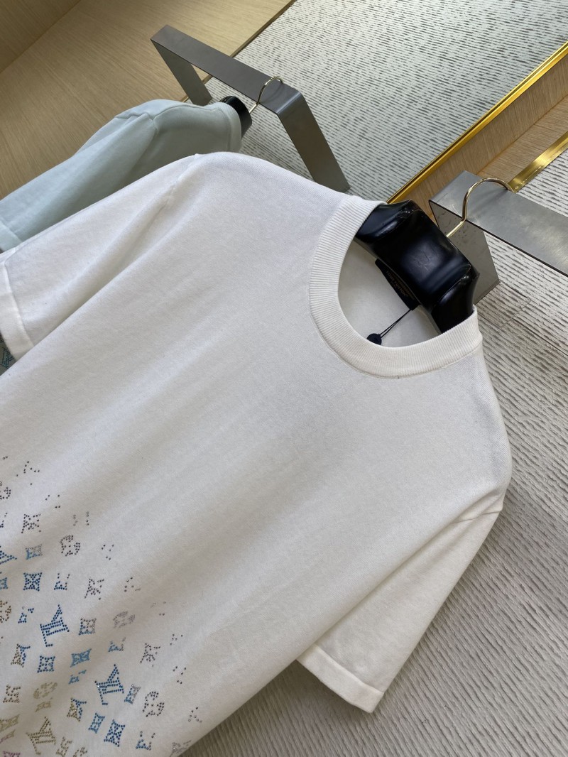 LV Rhinestone Gradient Knit Short Sleeve T-Shirt White 5