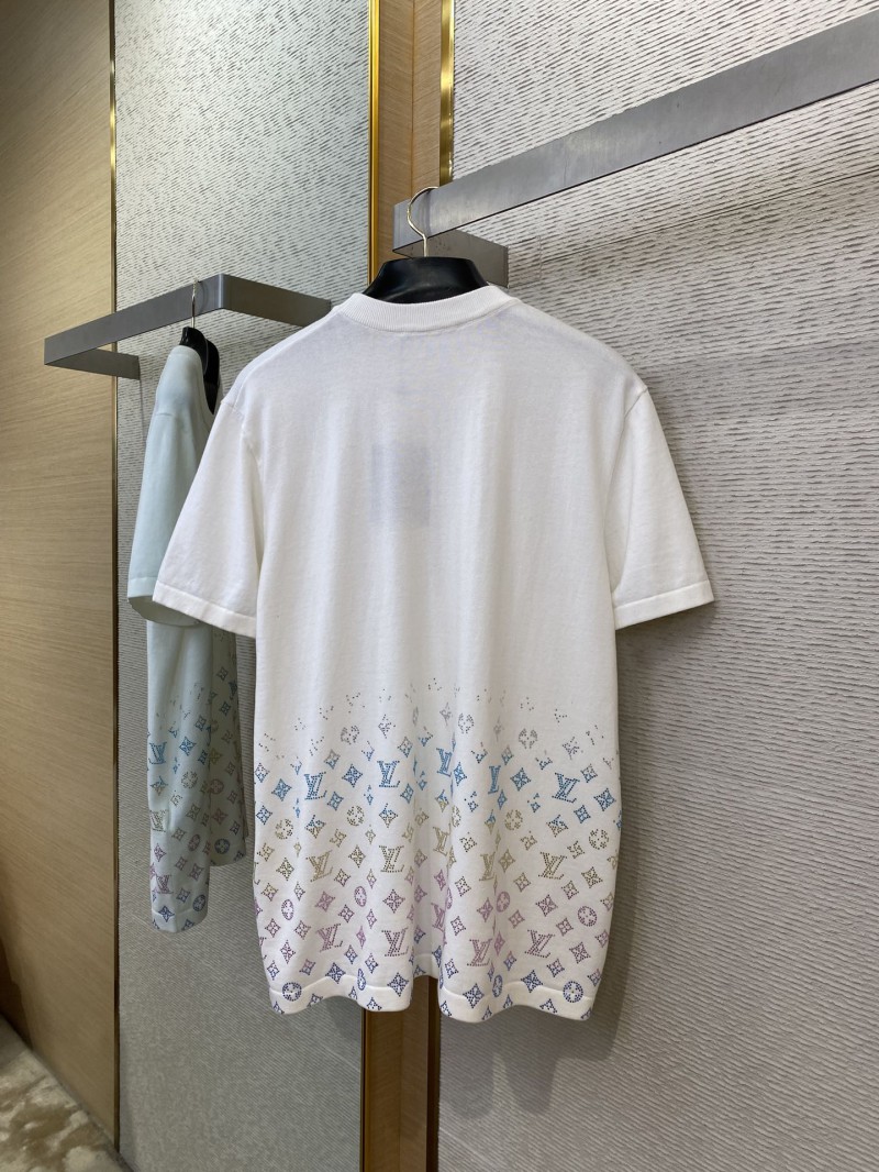 LV Rhinestone Gradient Knit Short Sleeve T-Shirt White 6