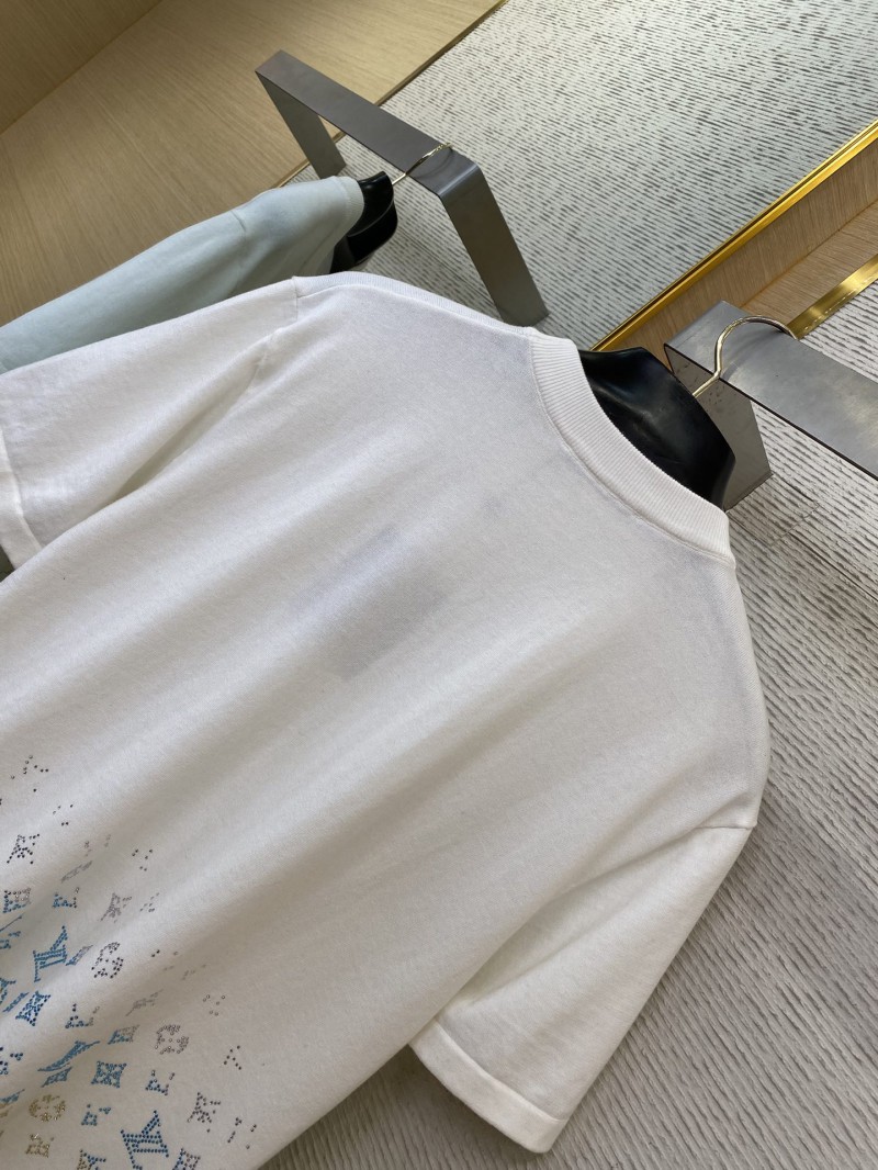 LV Rhinestone Gradient Knit Short Sleeve T-Shirt White 7