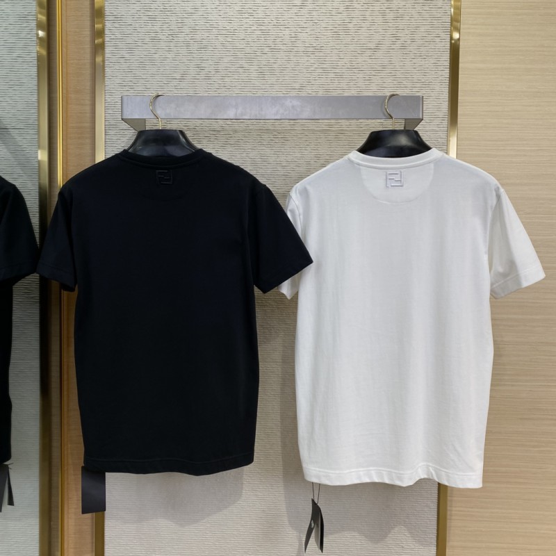 Fendi Logo Embroidery Round Neck Short Sleeve T-Shirt White 1