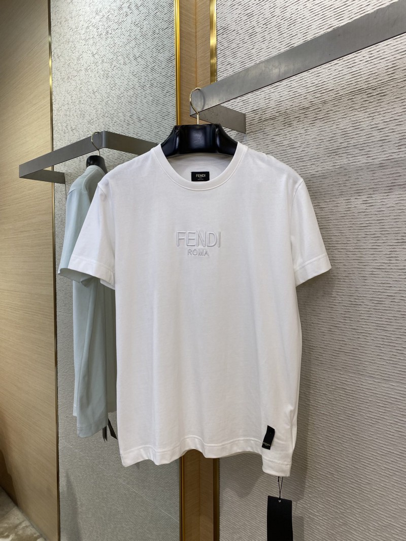 Fendi Logo Embroidery Round Neck Short Sleeve T-Shirt White 4