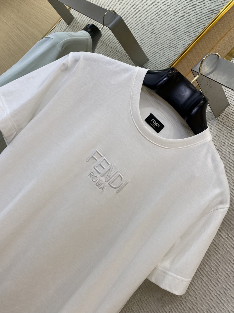 Fendi Logo Embroidery Round Neck Short Sleeve T-Shirt White 5