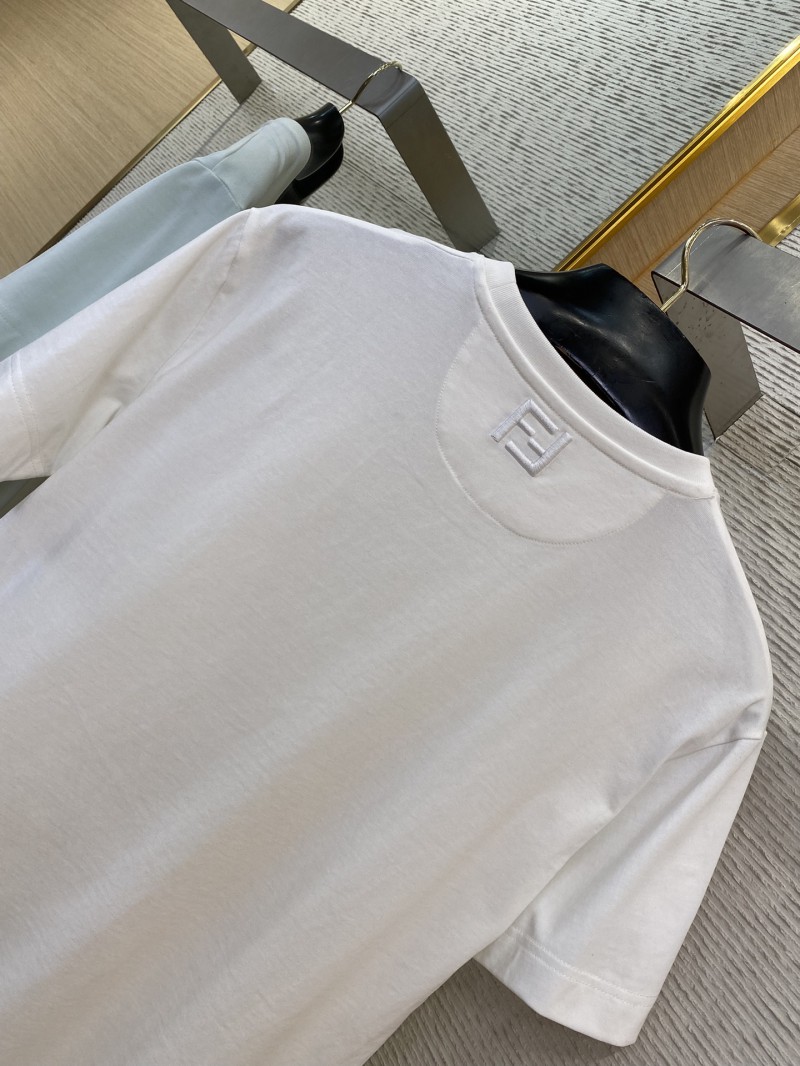 Fendi Logo Embroidery Round Neck Short Sleeve T-Shirt White 7