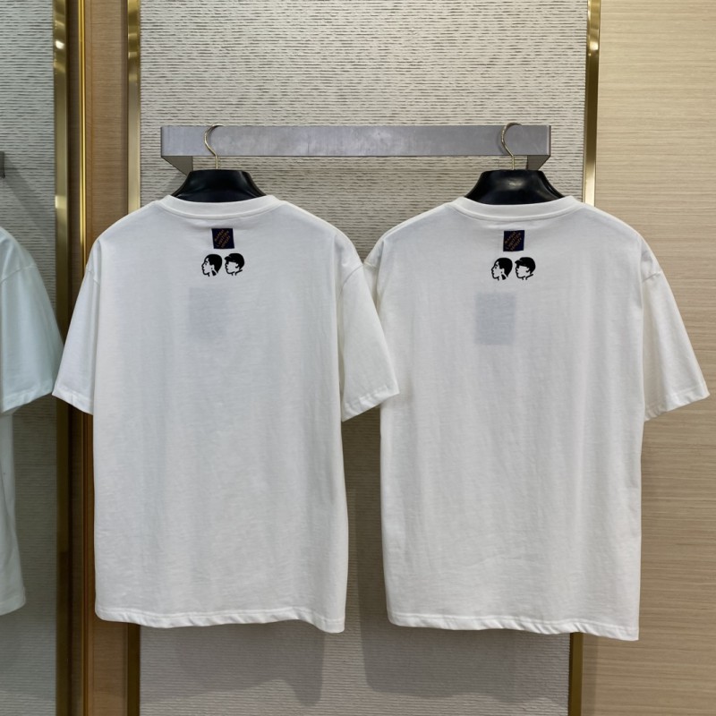 LV Love Flocked Print Short Sleeve T-Shirt Blue 1