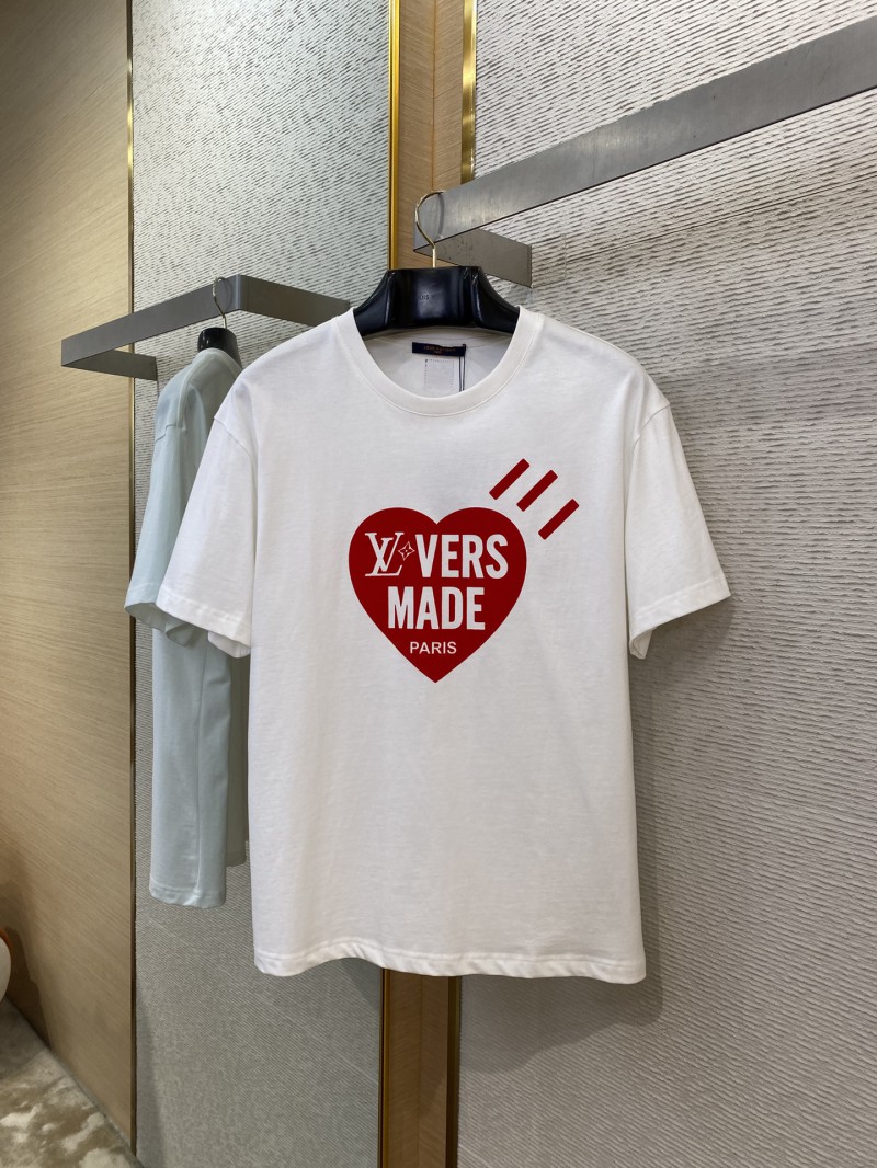 LV Love Flocked Print Short Sleeve T-Shirt Red 2