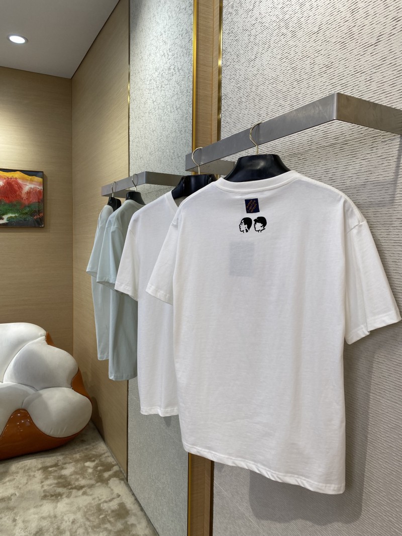 LV Love Flocked Print Short Sleeve T-Shirt Blue 3