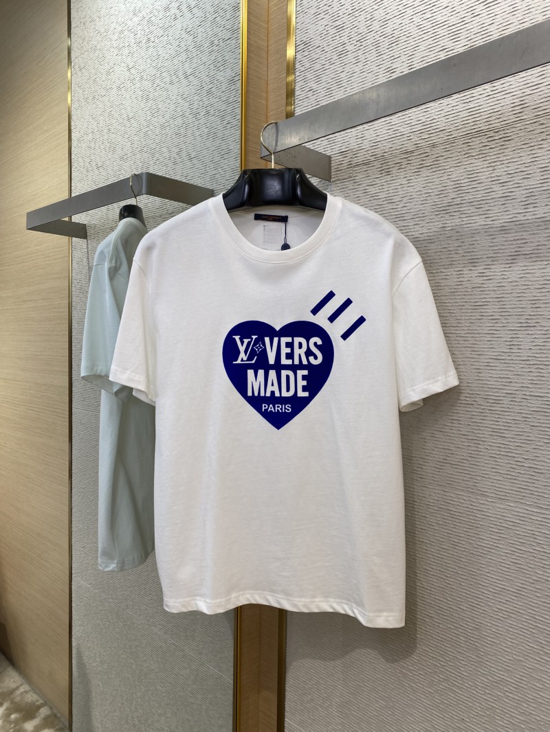 LV Love Flocked Print Short Sleeve T-Shirt Blue 4