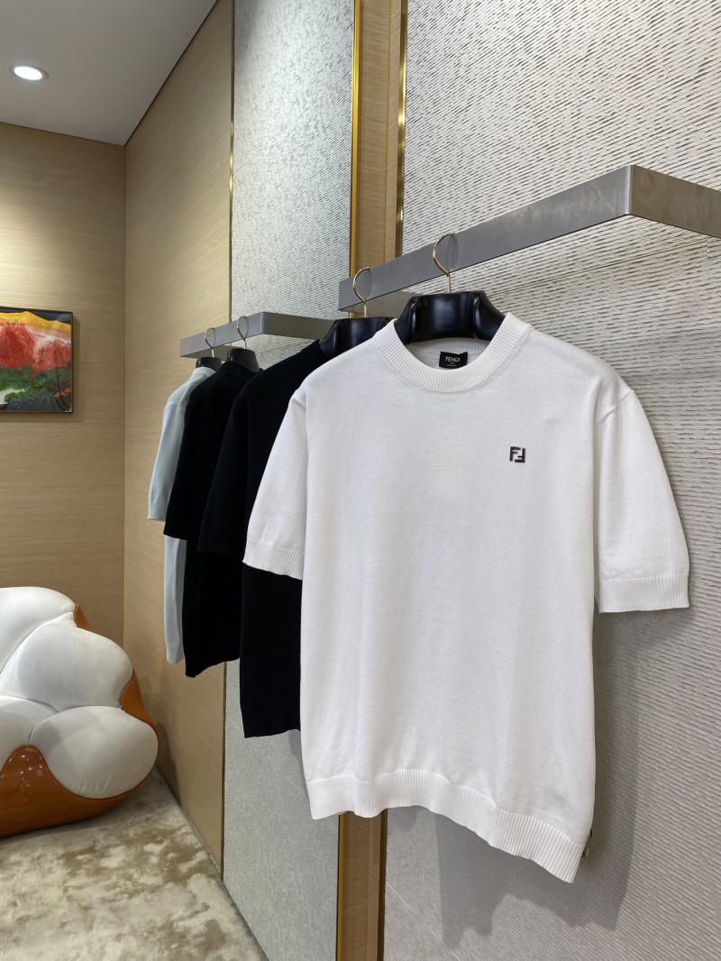 Fendi Double F Metallic Logo Wool Knit Short Sleeve Black 2