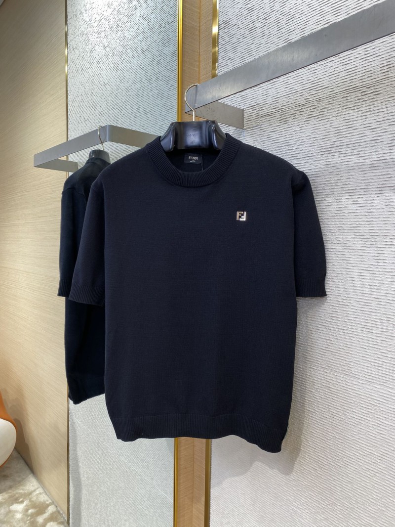 Fendi Double F Metallic Logo Wool Knit Short Sleeve Black 4