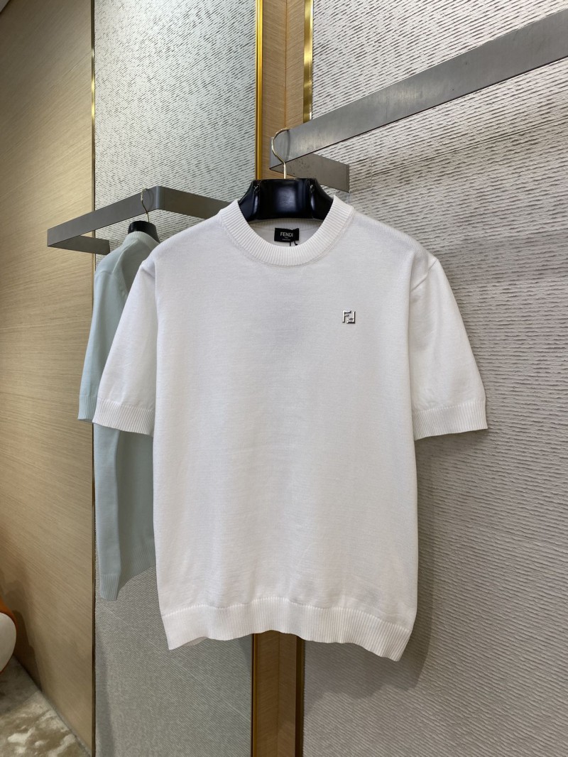 Fendi Double F Metallic Logo Wool Knit Short Sleeve White 4