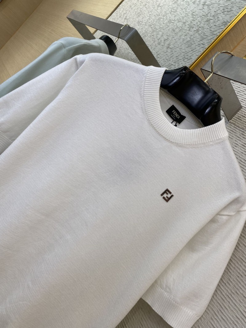 Fendi Double F Metallic Logo Wool Knit Short Sleeve White 5
