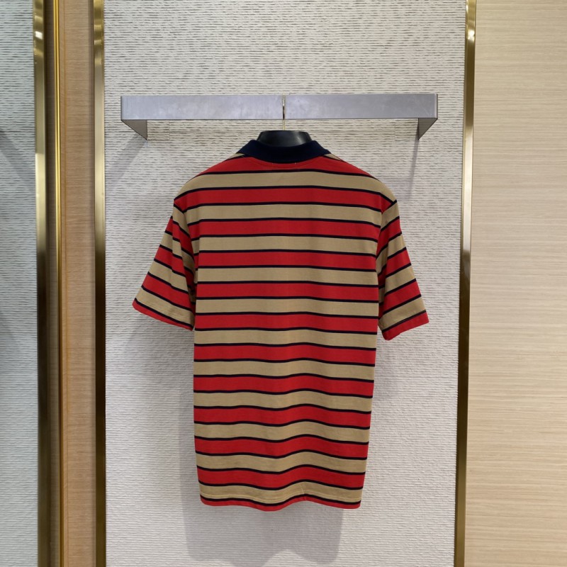 Prada Striped Lapel Embroidered Polo Shirt 1
