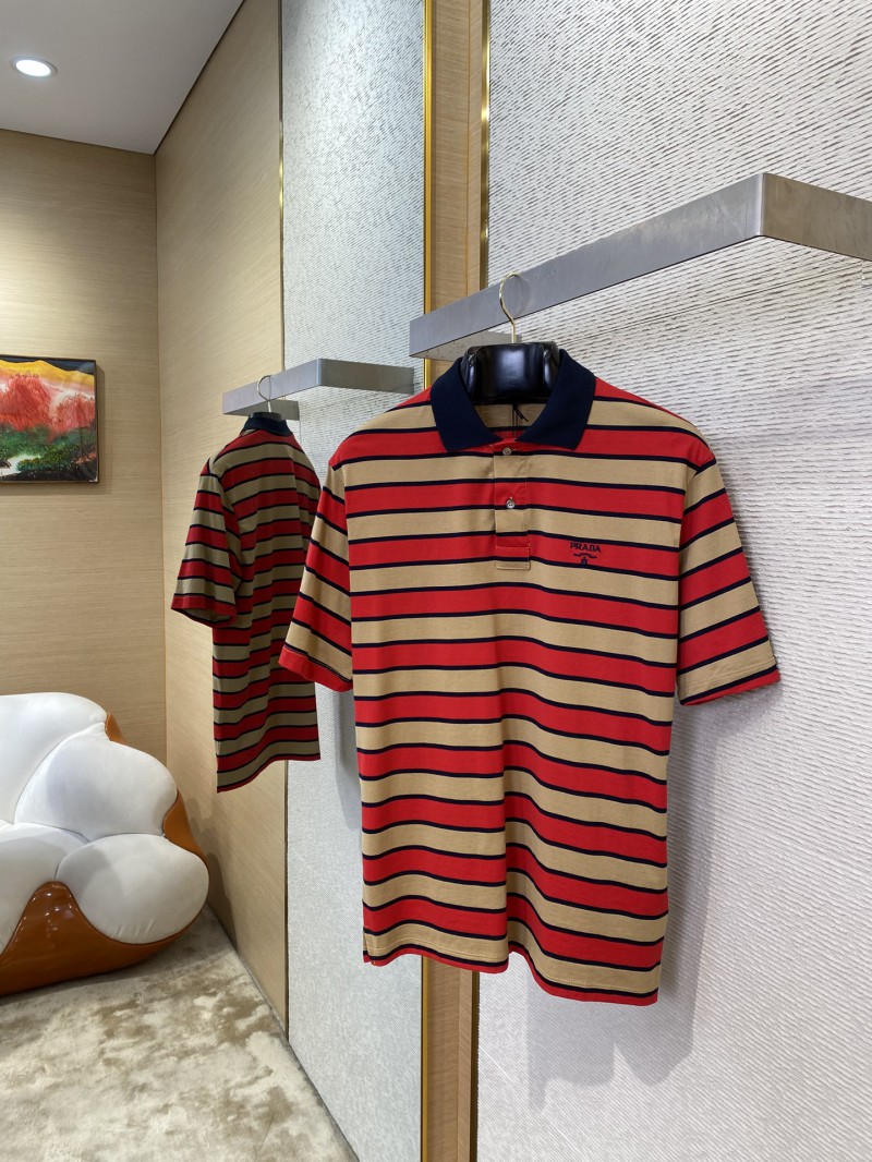 Prada Striped Lapel Embroidered Polo Shirt 2