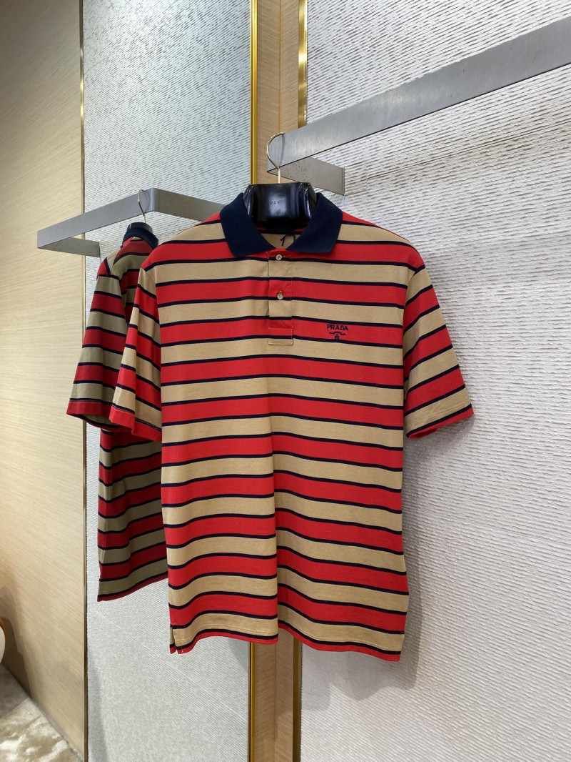 Prada Striped Lapel Embroidered Polo Shirt 4