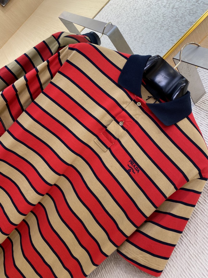 Prada Striped Lapel Embroidered Polo Shirt 5