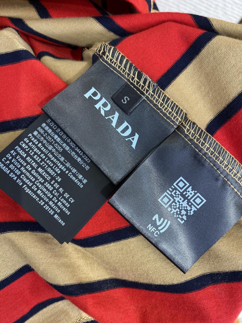 Prada Striped Lapel Embroidered Polo Shirt 8