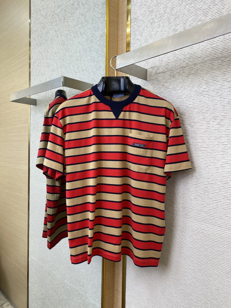 Prada Striped Pocket Short Sleeve T-Shirt Red 4