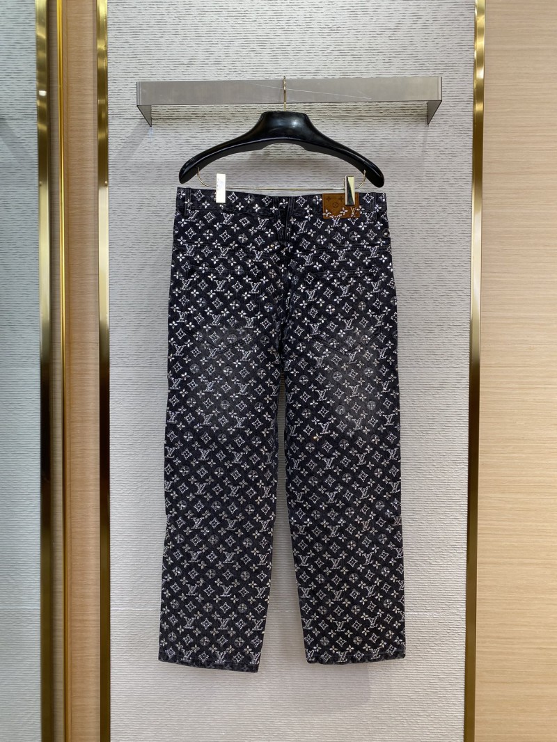 LV Old Flower Rhinestone Denim Trousers 1