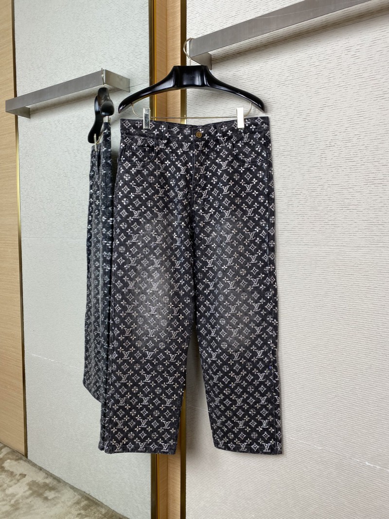 LV Old Flower Rhinestone Denim Trousers 4
