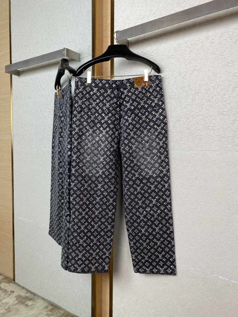 LV Old Flower Rhinestone Denim Trousers 5
