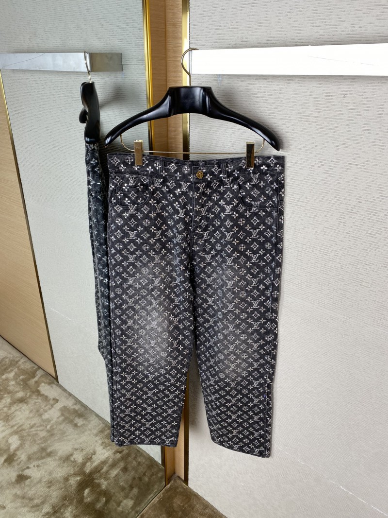 LV Old Flower Rhinestone Denim Trousers 6
