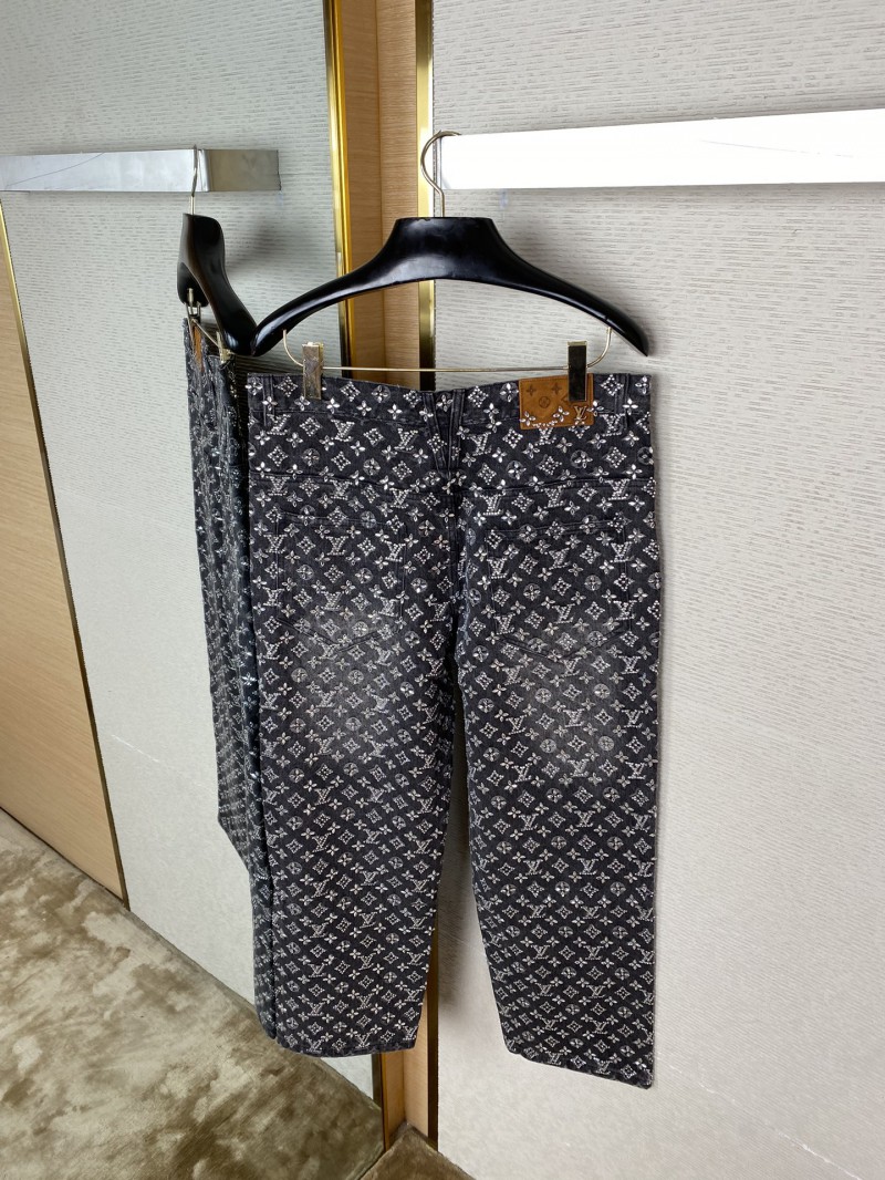 LV Old Flower Rhinestone Denim Trousers 7