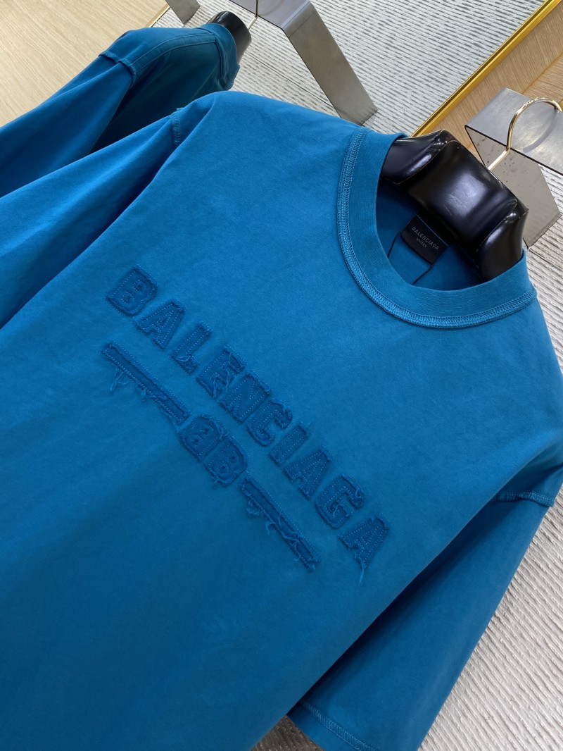 Balenciaga Letter Embroidered Short Sleeve T-Shirt Blue 5