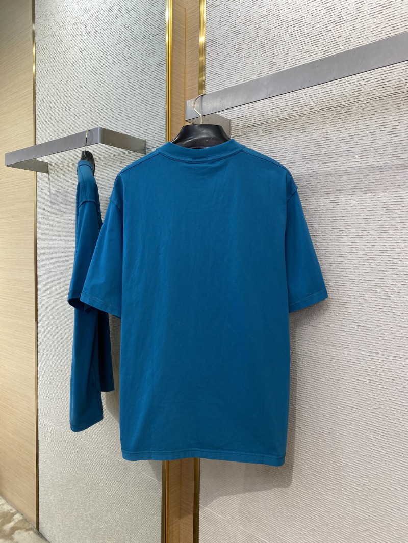 Balenciaga Letter Embroidered Short Sleeve T-Shirt Blue 6