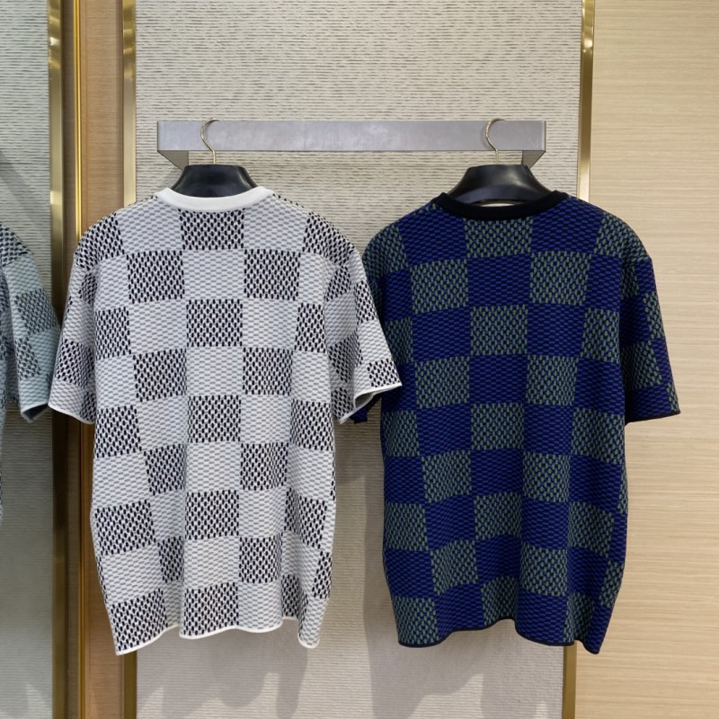 LV Checkered Knit Short Sleeve T-Shirt White 1