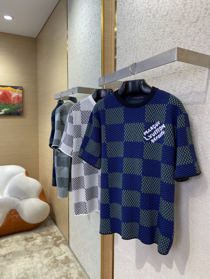 LV Checkered Knit Short Sleeve T-Shirt White 2