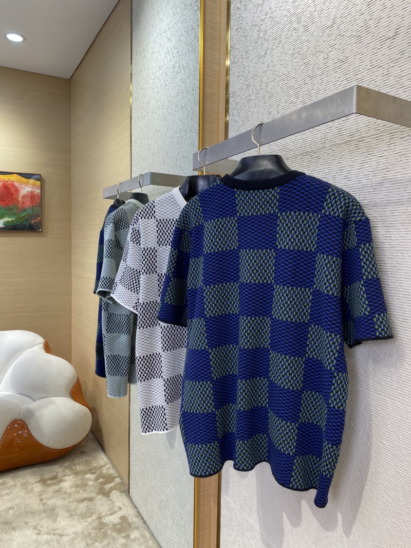 LV Checkered Knit Short Sleeve T-Shirt White 3
