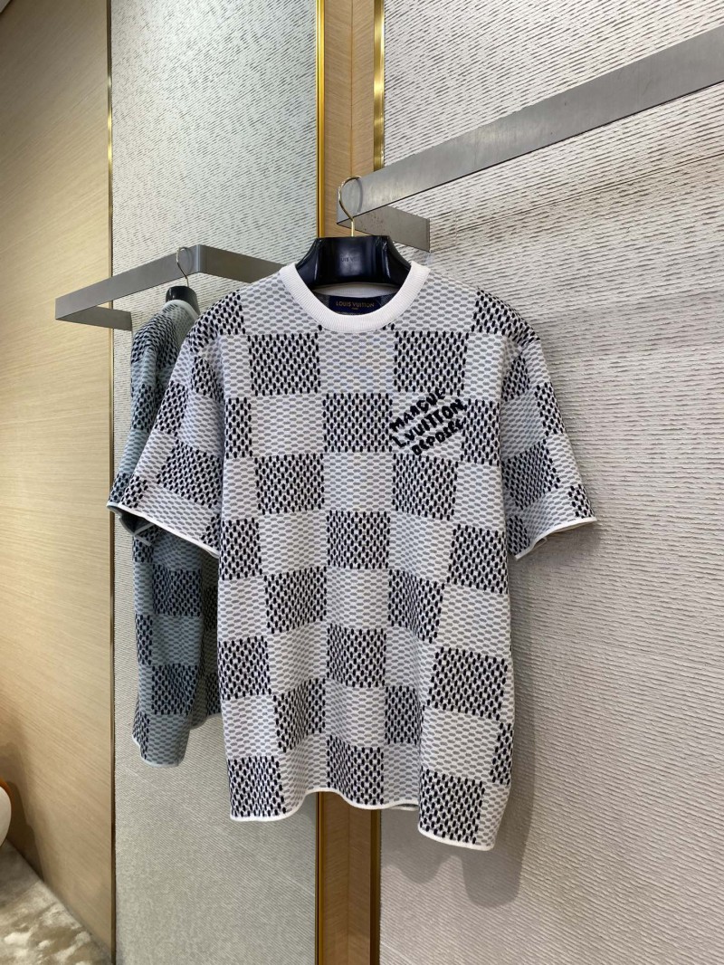 LV Checkered Knit Short Sleeve T-Shirt White 4