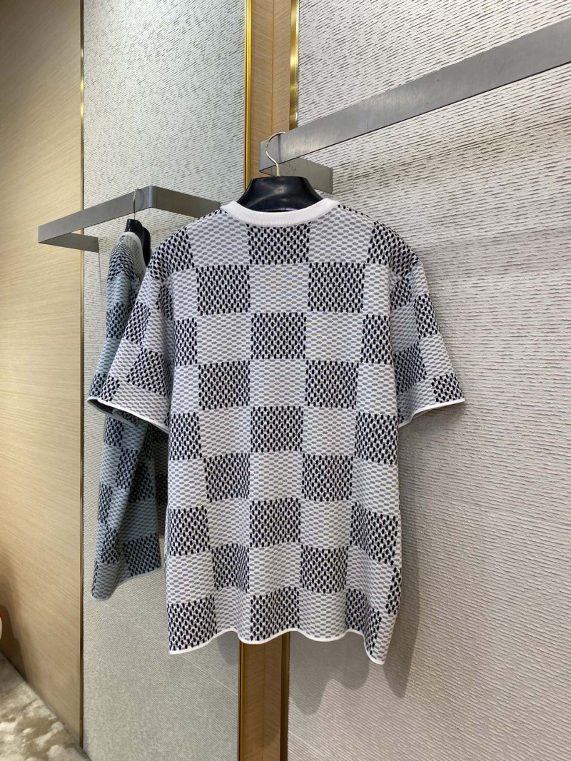 LV Checkered Knit Short Sleeve T-Shirt White 6