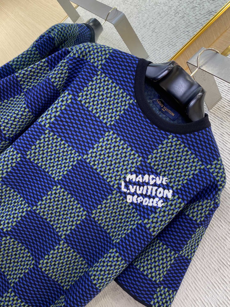 LV Checkered Knit Short Sleeve T-Shirt Blue 5