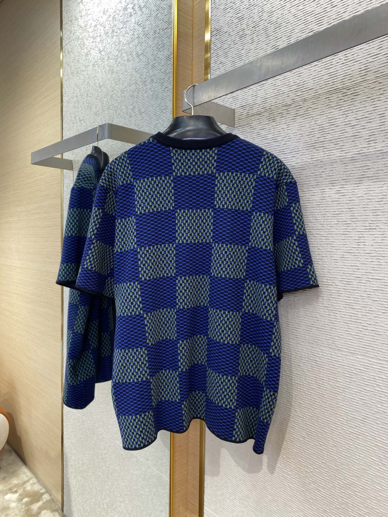 LV Checkered Knit Short Sleeve T-Shirt Blue 6