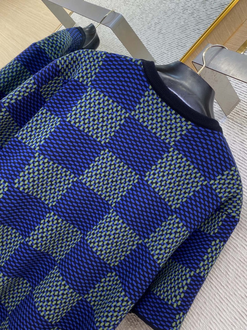 LV Checkered Knit Short Sleeve T-Shirt Blue 7