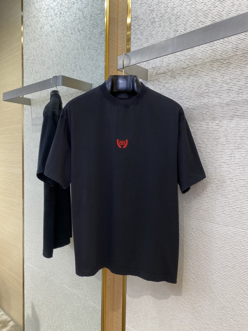 Balenciaga Wheat ears Letters Embroidered Short Sleeve T-Shirt Black 4
