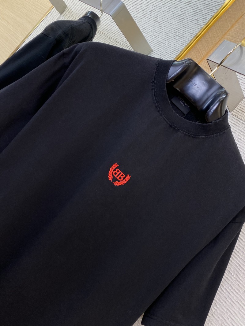 Balenciaga Wheat ears Letters Embroidered Short Sleeve T-Shirt Black 5