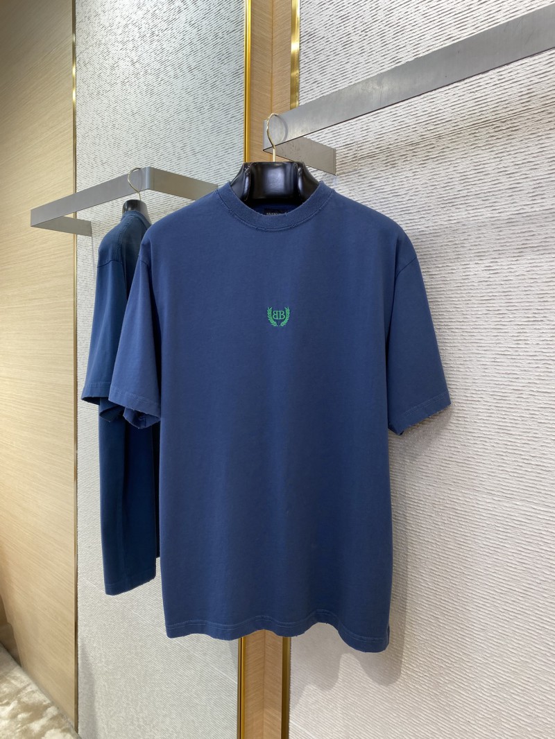 Balenciaga Wheatsheaf Letters Embroidered Short Sleeve T-Shirt Blue 4