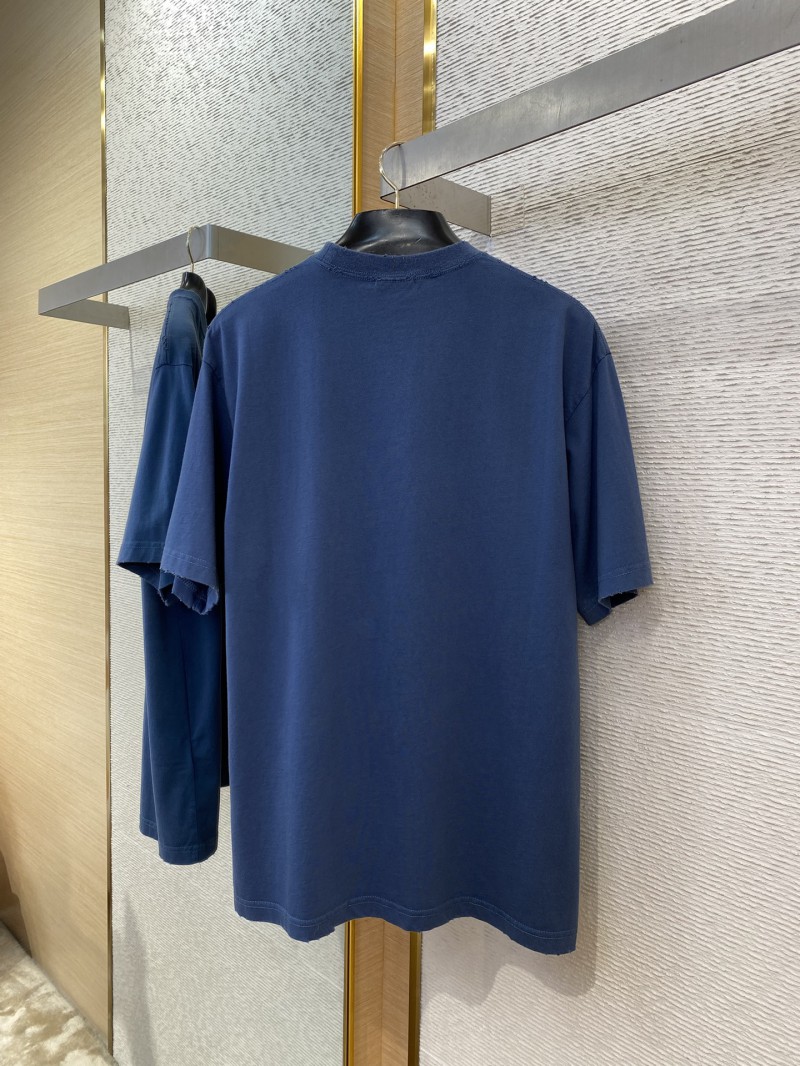 Balenciaga Wheatsheaf Letters Embroidered Short Sleeve T-Shirt Blue 6