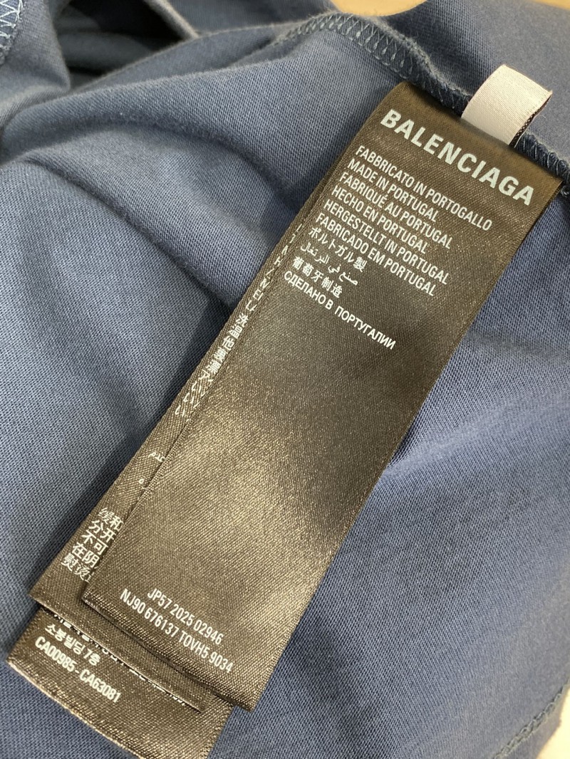 Balenciaga Wheatsheaf Letters Embroidered Short Sleeve T-Shirt Blue 8