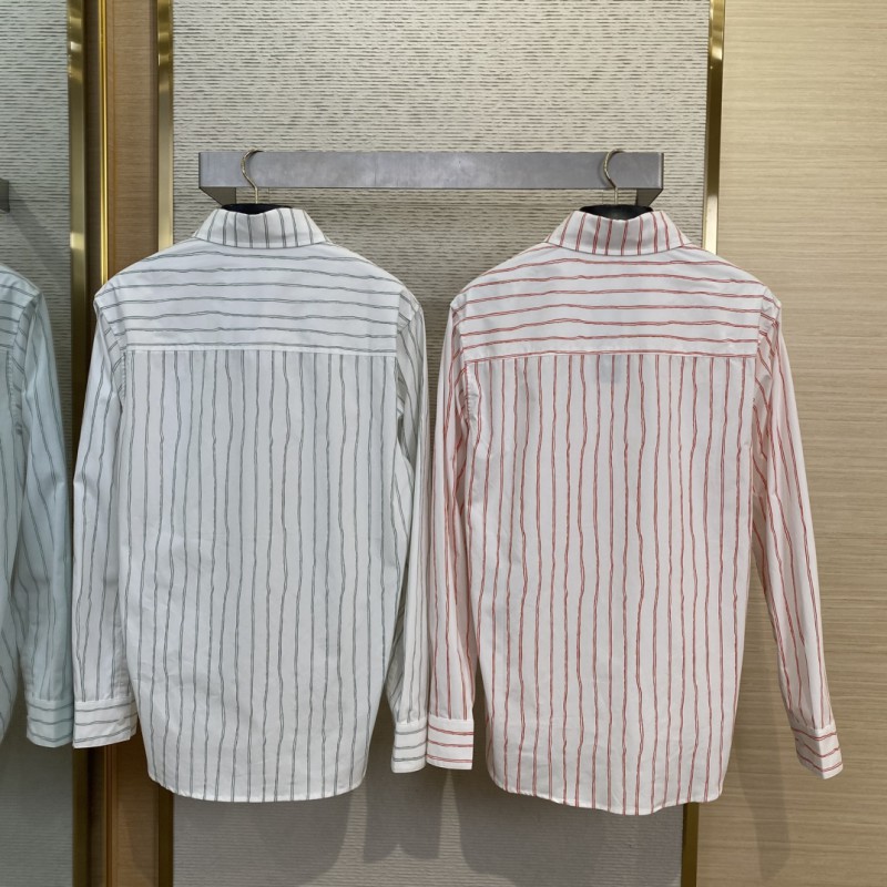 Dior logo embroidered striped lapel shirt white 1