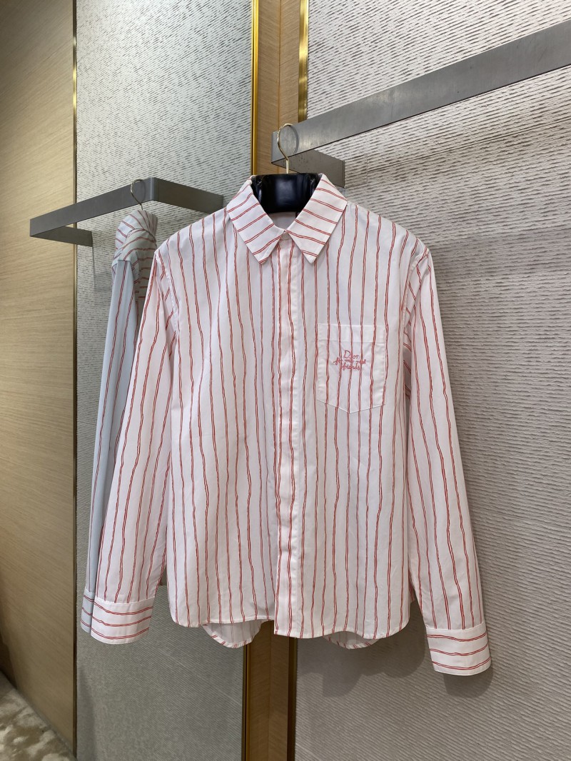 Dior logo embroidered striped lapel shirt pink 2