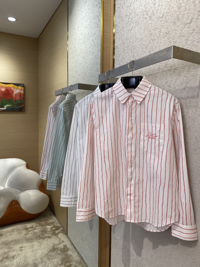 Dior logo embroidered striped lapel shirt white 2