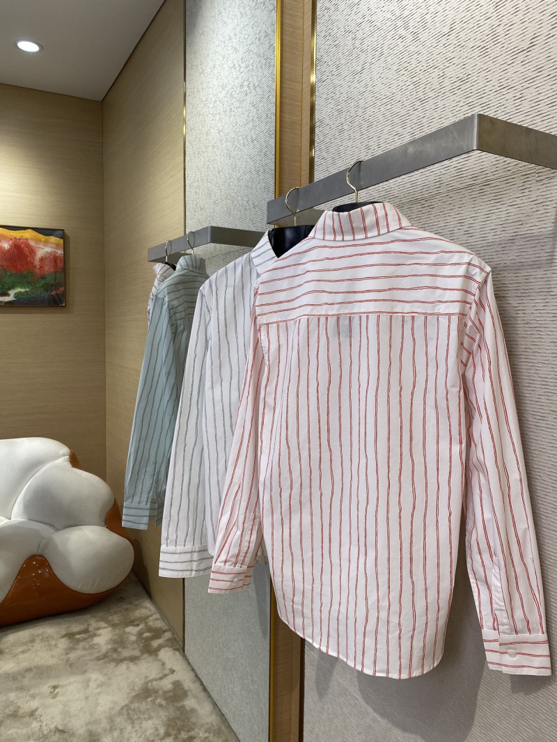 Dior logo embroidered striped lapel shirt pink 4