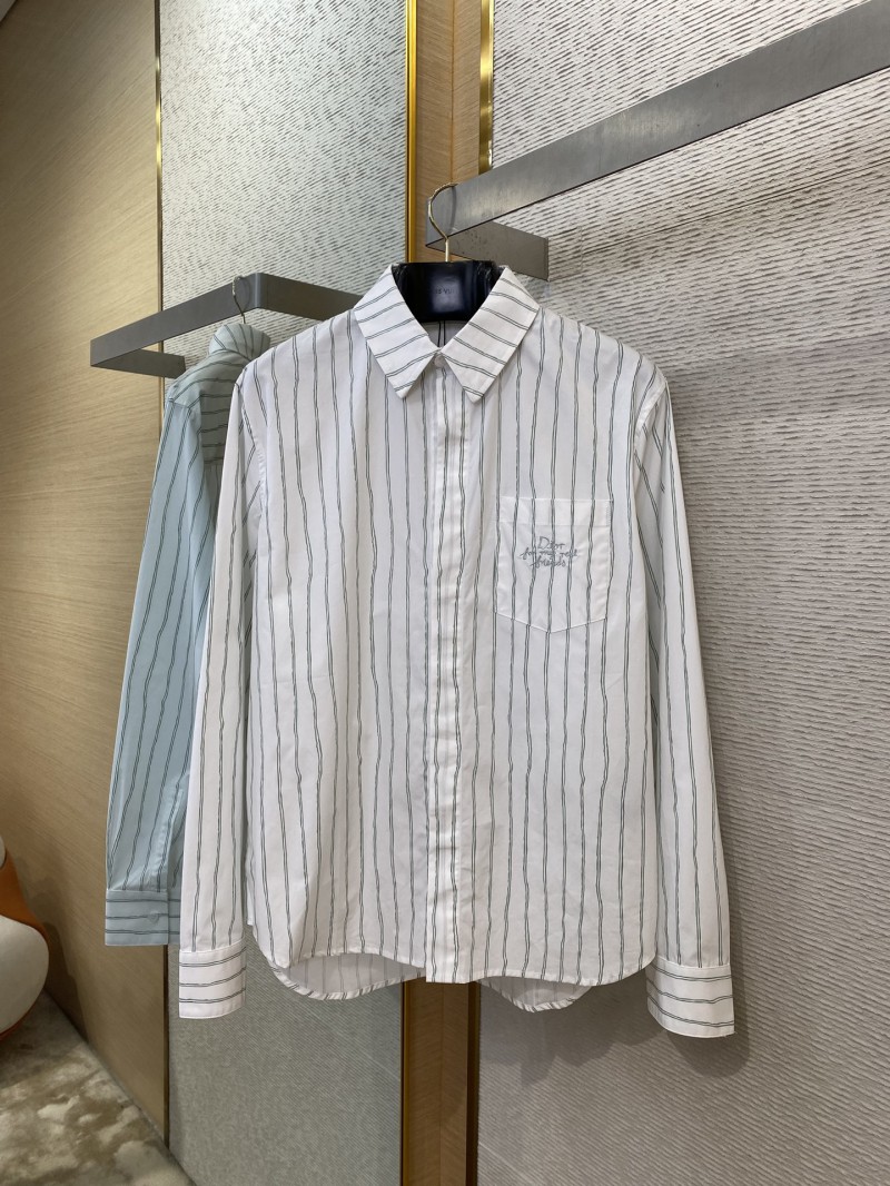 Dior logo embroidered striped lapel shirt white 4